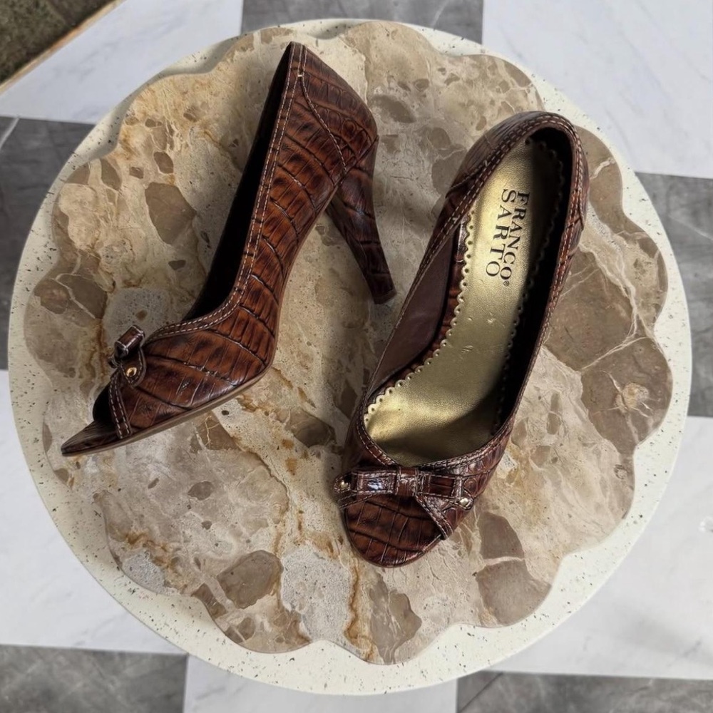 Franco Sarto Croc-Embossed Brown Heels